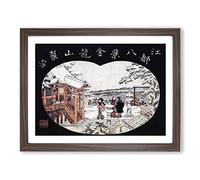 Temple In The Snow By Torii Kiyonaga Asian Japanese Framed Wall Art Print, Ready to Hang Picture for Living Room Bedroom Home Office Décor, Walnut A2 (64 x 46 cm)