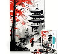Temple Japanese Painting 1000 Piece Jigsaw Puzzles for Adults Jigsaw Memory Lift Slow Enjoy Image Assembly Creative Gift (38x26cm)