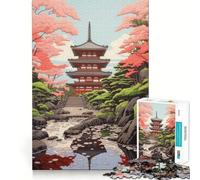 Temple Japanese Painting Jigsaw Puzzles 1000 Pieces for Adults Memory Boost Warm Time Image Assembly Fine Art Piece (38x26cm)