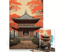 Temple Japanese Painting Teenager Jigsaw Puzzles 1000 Pieces Memory Boost Home Activity Pattern Assembly Perfect Present (50x75cm)
