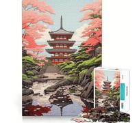 Temple Japanese Painting Teenagers 1000 Piece Jigsaw Puzzle Memory Gain Light Relax Design Assembly Wall Art Decor (50x75cm)