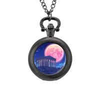 Temple of Aegina Ancient Greece Vintage Pocket Watches Roman Numerals Quaretz Watch with Chain Christmas Birthday Gifts Black-Style