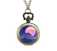 Temple of Aegina Ancient Greece Vintage Pocket Watches Roman Numerals Quaretz Watch with Chain Christmas Birthday Gifts Coppery-Style