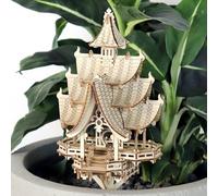 Temple of Joy 3D Wooden Puzzle for Adults - Includes LED Lights, Acrylic Stake, and Assembly Tools, DIY Kit for Home or Plant Decor, 83 Pieces (Battery not Included) by Tiny Tree Houses