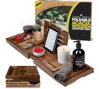 Temple Spring Acacia Foldable Bath Tray, Unique Design Wooden Bath Shelf Bathroom Accessory, Home Spa Boards for Adults, Tub Caddy, Wood Bathroom Accessories Set, Extendable Bathtub Rack - Not Teak