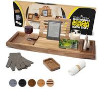 Temple Spring Acacia Wooden Bath Tray, Bath Shelf Bathroom Accessory, Home Spa Boards for Adults, Tub Caddy, Wood Bathroom Accessories Set, Extendable Bathtub Rack with iPad & Phone Holder -Not Teak