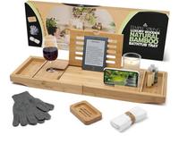 Temple Spring Bamboo Bath Tray - Extendable Home Spa Shelf With Wine Glass, Candle, Tablet And Phone Holder - Natural