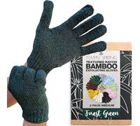 Temple Spring Exfoliating Glove, Carbonized Rayon Bamboo Body Scrubber, Loofah Exfoliating Mitt, Shower Scrubber Wash Cloth, Body Exfoliator Scrub, Loofa Shower Gloves Bath Sponge - Forest Green