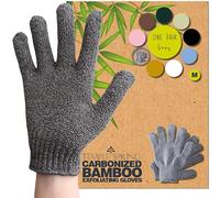 Temple Spring Exfoliating Glove, Carbonized Rayon Bamboo Body Scrubber, Loofah Exfoliating Mitt, Shower Scrubber Wash Cloth, Body Exfoliator Scrub, Loofa Shower Gloves Bath Sponge - Grey