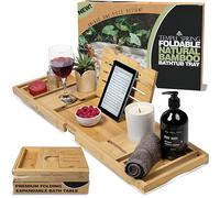 Temple Spring Foldable Bath Tray, Unique Design Wooden Bath Shelf Bathroom Accessory, Home Spa Boards for Adults, Bathtub Caddy, Bamboo Bathroom Accessories Set, Extendable Bathtub Rack - Natural