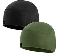 Temple Tape Tactical Fleece Watch Cap Beanie - Skull Cap Fleece Hat - 2 Pack Black/OD Green - One Size (Fits Most Heads)