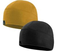 Temple Tape Tactical Fleece Watch Cap Beanie - Skull Cap Fleece Hat - Mens & Women, [2-pack] 1-black & 1-sand Brown, XL