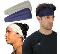 Temple Tape, Value 2-Pack, Mens Headband - Guys Sports Headbands Moisture Wicking Workout Sweatbands for Running, Cross Training, Skiing and Bike Helmet Friendly - 1-Navy & 1-Gray Sweatband
