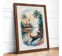 Temple Waterway Tropical Framed Wall Art Print A3 Walnut