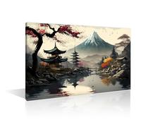 Temples in Japan Wall Art Mount Fuji Posters Prints on Canvas 1 Pieces Wall Paintings Japanese Landscape Wall Art for Living Room Bedroom Office Framed Ready to Hang 16" Wx24 H