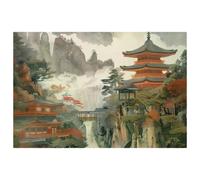 Temples in the Mountains Placemats Heat Resistant Washable Oxford Cloth Table Mats Set of 4 Home Kitchen Decoration, Easy to Clean