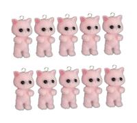 TEMPNAP 10pcs Cat Charms Small Flocking Diy Jewelry Making Pendants for Earrings Craft Tabby Cat Keyring Accessories