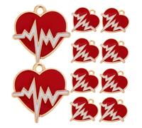 TEMPNAP 10Pcs Heartbeat Love Pendants Zinc Alloy Electrocardiogram Charms for DIY Necklace Bracelet Jewelry Making Supplies Stylish Medical Design Red