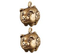 TEMPNAP 2pcs Brass Little Pig Pendant Keychain Diy Compact Ornament for Women Girls Vintage Style Animal Keyring Accessories