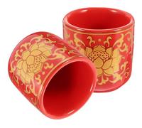 TEMPNAP 2pcs Ceramic Red Offering Cups for Buddha Worship Round Shape, for Ritual Bowl Use and Home Decoration, Buddhist Tribute Cups for Offering Food and Water