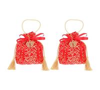 TEMPNAP 2pcs Chinese Theme Drawstring Wedding Bags Red Cloth Candy Pouches for Biscuits and Sweet Storage, Bright and Festive Design for Chinese Wedding Storage