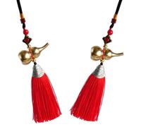 TEMPNAP 2pcs Feng Shui Copper Gourd Charms for Car Interior Decoration Hanging Ornaments for Rearview Mirror Symbol of Luck and Wealth Stylish Blessing Pendant for