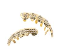 TEMPNAP 2pcs Golden Rhinestone Teeth Grills for Men Women, Removable Copper Teeth Caps with Snug Comfortable Fit, Hip Hop Style for Parties and Social Settings
