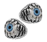 TEMPNAP 2pcs Men's Evil Devil Eye Rings Blue Copper Gothic Biker Style with Polished Edge and Scratch Resistant for Halloween Accessories
