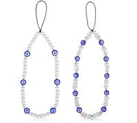 TEMPNAP 2pcs Pearl Beaded Phone Charm Straps Multi-purpose Phone Lanyards with Evil Eye Pendant Beautiful and Cute DIY Accessories and Backpack