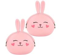 TEMPNAP 2pcs Pink Silicone Coin Purse Set Cute Bunny Design, Small Candy-Colored Women’s Wallets for Cash and Coins, Lightweight Pouch for Girls and Travel Use