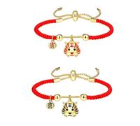 TEMPNAP 2pcs Red Rope with Tiger Charm, Adjustable Size Braided Knot for Spring Festival, Bring Fortune and Auspicious, Gifts for Friends and Families