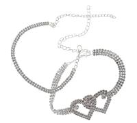 TEMPNAP 2pcs Rhinestone Foot Chain Anklet Bracelet for Women Silver Heart Jewelry Stylish Beach Accessories Sparkling Bling Foot Jewelry for Summer Vacations