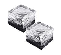 TEMPNAP 2pcs Solar Led Glass Brick Lights Solar Garden Lights for Pathway Auto Off Ice Rock Design for Courtyard Lawn Patio