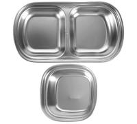 TEMPNAP 2pcs Stainless Steel Sauce Containers with Lid, Stackable and Reusable Condiment Dishes, Silver Single and Double Grid Serving Platters for Barbecue and Restaurant Use