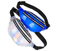 TEMPNAP 2pcs Vintage Holographic Fanny Pack for Women Adjustable Waist Bags Capacity Pu Belt Bags for Travel Jogging Hiking and Parties Stylish Shimmering Design