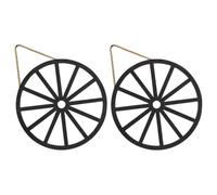 TEMPNAP 2pcs Vintage Wooden Wagon Wheel Wall Decor Rustic Farmhouse Hanging Ornaments for Spaces Easy Installation Black Wood Wall Art