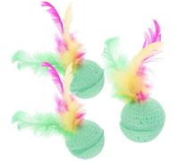 TEMPNAP 3 Pcs Latex Cat Balls with Feather Tails, Indoor Cat for Healthy Exercise and Stimulating Natural Instincts, Kitten for Active Play and Fetch Random Color