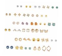 TEMPNAP 30 Pairs Heart Shaped Diamond Geometric Ear Studs Set Stylish Female Ear Jewelry Elegant Circular for Friends Family Delicate Workmanship and Creative Accessories
