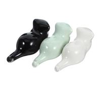 TEMPNAP 3pcs Ceramic Cat Shape Calligraphy Pen Holder Brush Rest Set in Celadon, Black and White - Sumi Writing Brush Stand for Artists and Calligraphy Enthusiasts