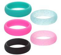 TEMPNAP 5 Pcs Silicone Rings for Women and Men, Creative Glitter Powder Finger Rings Set, Stretchy and Comfortable for Long Term Wearing, for Party and Costume Jewelry Random Random Color Random Style