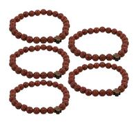 TEMPNAP 5pcs Unisex Cross Bracelet with Wood Look Beads, Lightweight and Comfortable Wear Rosary Beaded Wrist Prayer Bracelet for Daily Wear and Devotional Occasions, Sturdy Plastic
