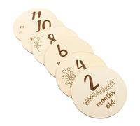 TEMPNAP 6pcs Double-sided Infant Milestone Cards for Newborn Babies Made of Wood in Beige Colour with Creative Fashion Shape for Baby Shower and Social Media Photo Props