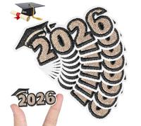TEMPNAP 8pcs Graduation Season Embroidery Patch Set with Iron on Backing for Jeans and Clothing Embellishment, Elegant Black Jean Embroidery Patches for School Badge Displays and Gown
