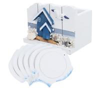 TEMPNAP Beach Themed Wooden Coaster Set for Drinks and Tabletop Decor in Coastal Style