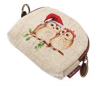 TEMPNAP Cartoon Printed Key Bag and Coin Purse Zipper, Cotton Linen Small Wallet for Women, Portable Digital Accessories Organizer, Travel Makeup and Jewelry Case Owl Pattern