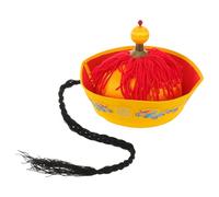 TEMPNAP Chinese Emperor Hat with Braid Ponytail - Qing Dynasty Oriental Cosplay Headwear for Adults, Asian Drama Performance Prop, Costume Accessory