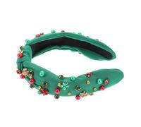 TEMPNAP Christmas Jeweled Knotted Headband for Women Elegant Rhinestone Wide Cloth Hair Accessory Luxurious Holiday Hairband for Parties and Special Events High Crown Effect Fashionable