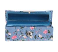 TEMPNAP Floral Embroidered Lipstick Case with Mirror Blue Regular Size Cosmetic Organizer for Women Travel Purse Holder