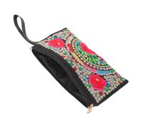 TEMPNAP Flower Clutch Bag Ethnic Style Embroidered Rose Floral Polyester Zipper Handbag for Women, Wedding Guests, Evening Parties with Smart Compartments