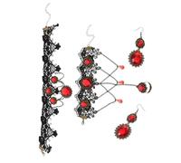 TEMPNAP Gothic Black Lace Necklace with Adjustable Screw Clasp Asymmetrical Choker and Bracelet for Halloween Cosplay Lightweight Steampunk Jewelry for Women Party and Vampire Costume